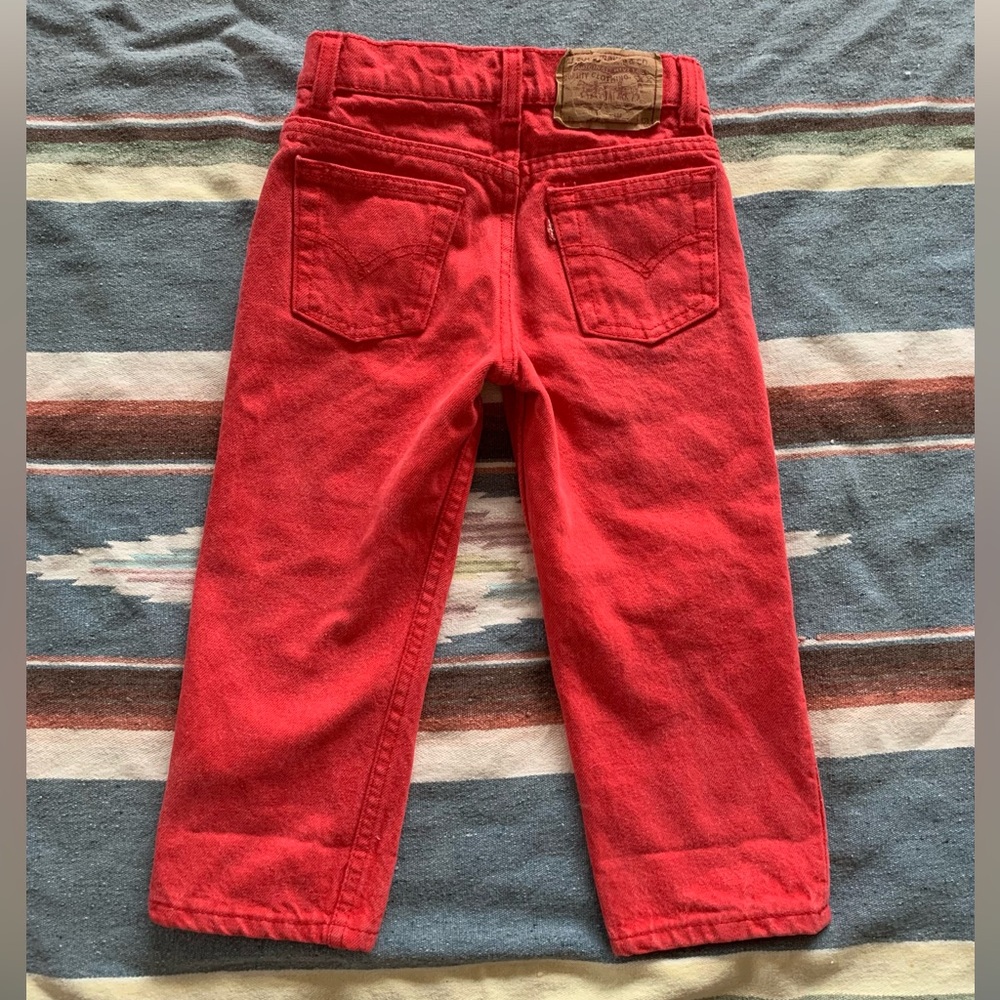 1980s Levi Strauss Red Button Snap Jeans Vintage Size 5 - Picture 8 of 11
